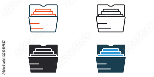 folder icons outline and Flat Style,transparent background