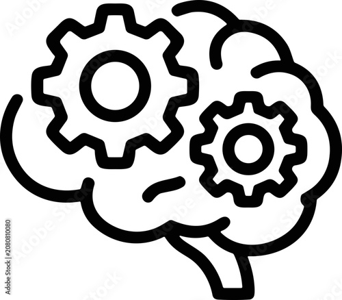Brain with gears icon, symbolizing intelligence, thinking, and mechanical process