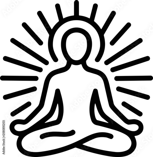 Konstfotografi Meditating person silhouette with radiating light, yoga, zen, enlightenment conc