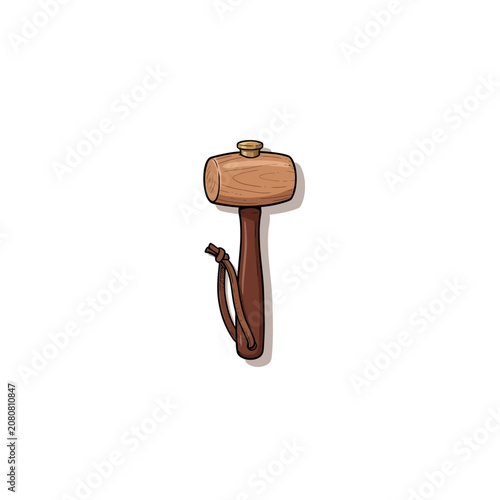 Depiction Of A Petite Mallet Used In Leatherwork With A Wooden Head And Leather Grip Equipped With A Wrist Loop For Control Vector Illustration