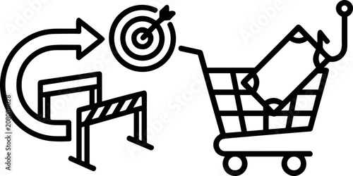 Bild auf Leinwand Business Goal Achievement: Overcoming Obstacles to Shopping Cart Success