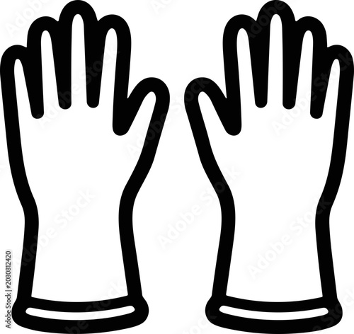 Tableau sur toile Pair of black outline rubber gloves isolated on white background, cleaning suppl