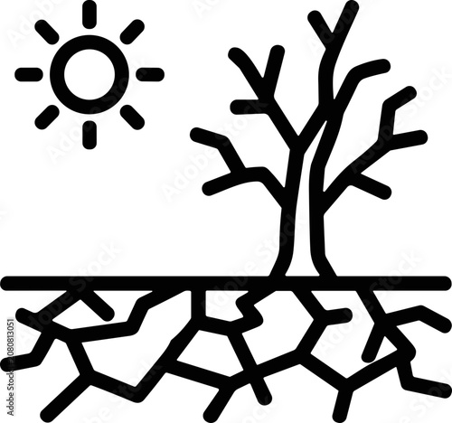 Foto Dry Cracked Earth and Barren Tree Under Harsh Sun Icon