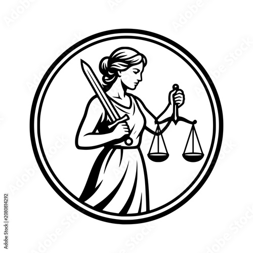 Lady Justice: A symbolic illustration of Lady Justice, blindfolded and holding scales and a sword, representing fairness and the administration of law.