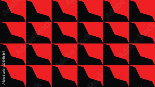 Seamless abstract geometric pattern with bold black angular shapes on a bright red background