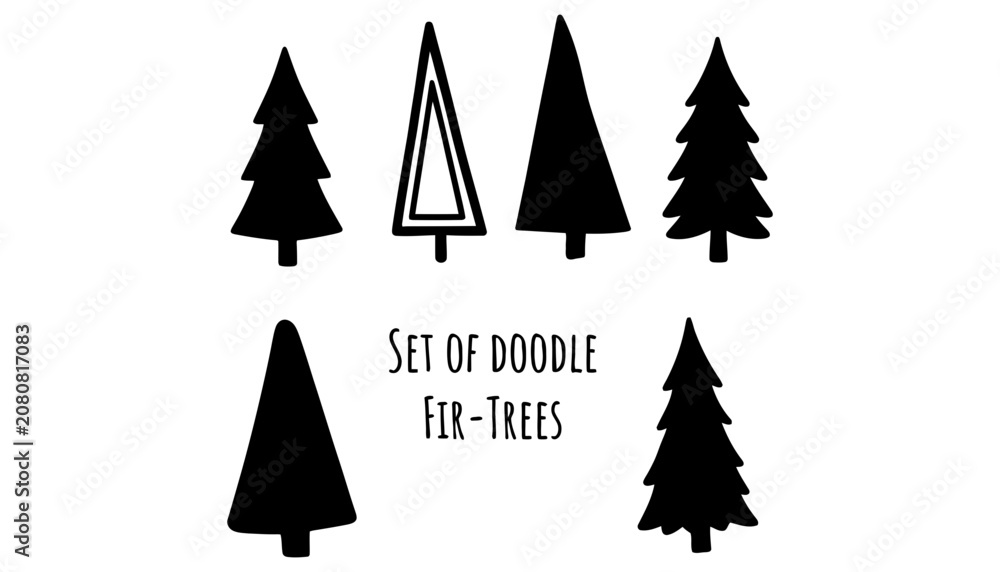 Obraz premium Imagine a set of doodle fir trees for winter forest graphics