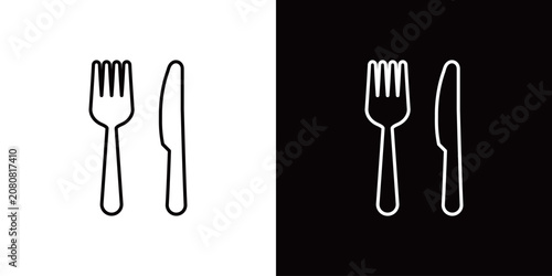 Canvastavla ナイフとフォークのアイコン。モノクロベクターイラストセット