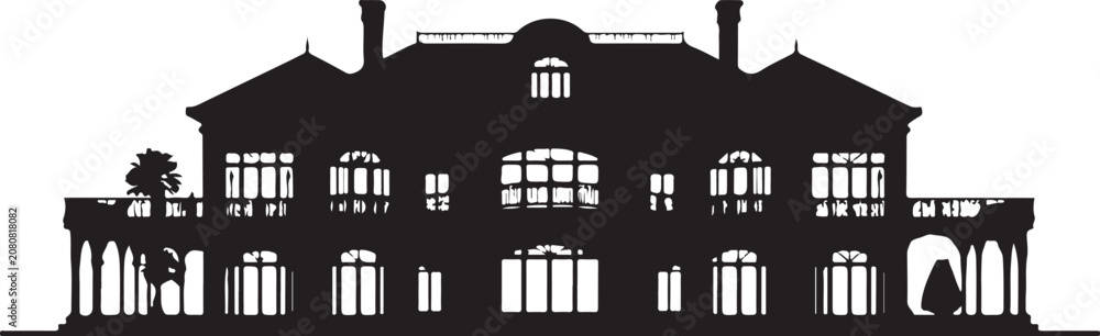 Obraz premium Large house silhouette with columns and chimneys mansion