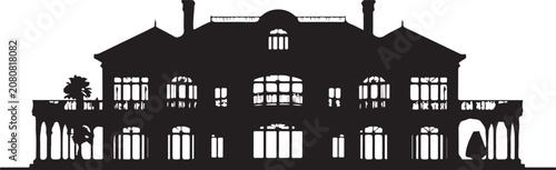 Large house silhouette with columns and chimneys mansion