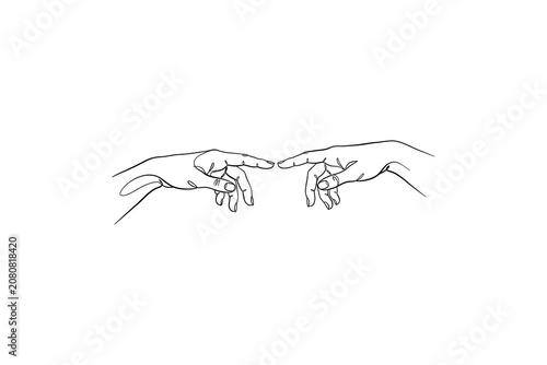 Obraz na plátně Reaching Hands Silhouette Against White Background Minimalist Line Art