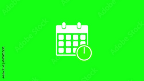 calendar icon with moving clock animation.4K video on green screen background