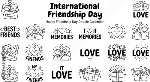 International friendship day doodle collection happy friendship day line drawings