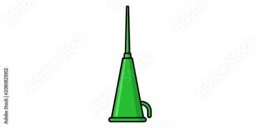 Orange oil can with trapezoid base and horizontal spout
