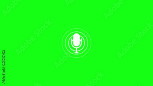 White color radio wave and voice recording podcast mic microphone button icon animation. Audio microphone icon animation on green screen background