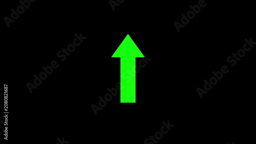 Animated arrow pointing upward on black background.Abstract arrow icon animation