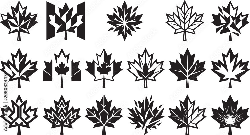 Fototapeta premium Angular Leaf Mark Collection with Contemporary Botanical Glyph Shapes for Creative Projects