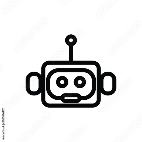 Minimal Robot Head Line Icon - AI Chatbot Assistant Outline Vector