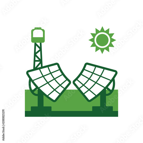Schilderij op canvas Concentrated solar power plant with heliostat mirrors and collector tower vector