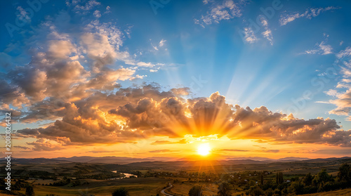 Natural cloud formation at sunset over rolling hills and mountains