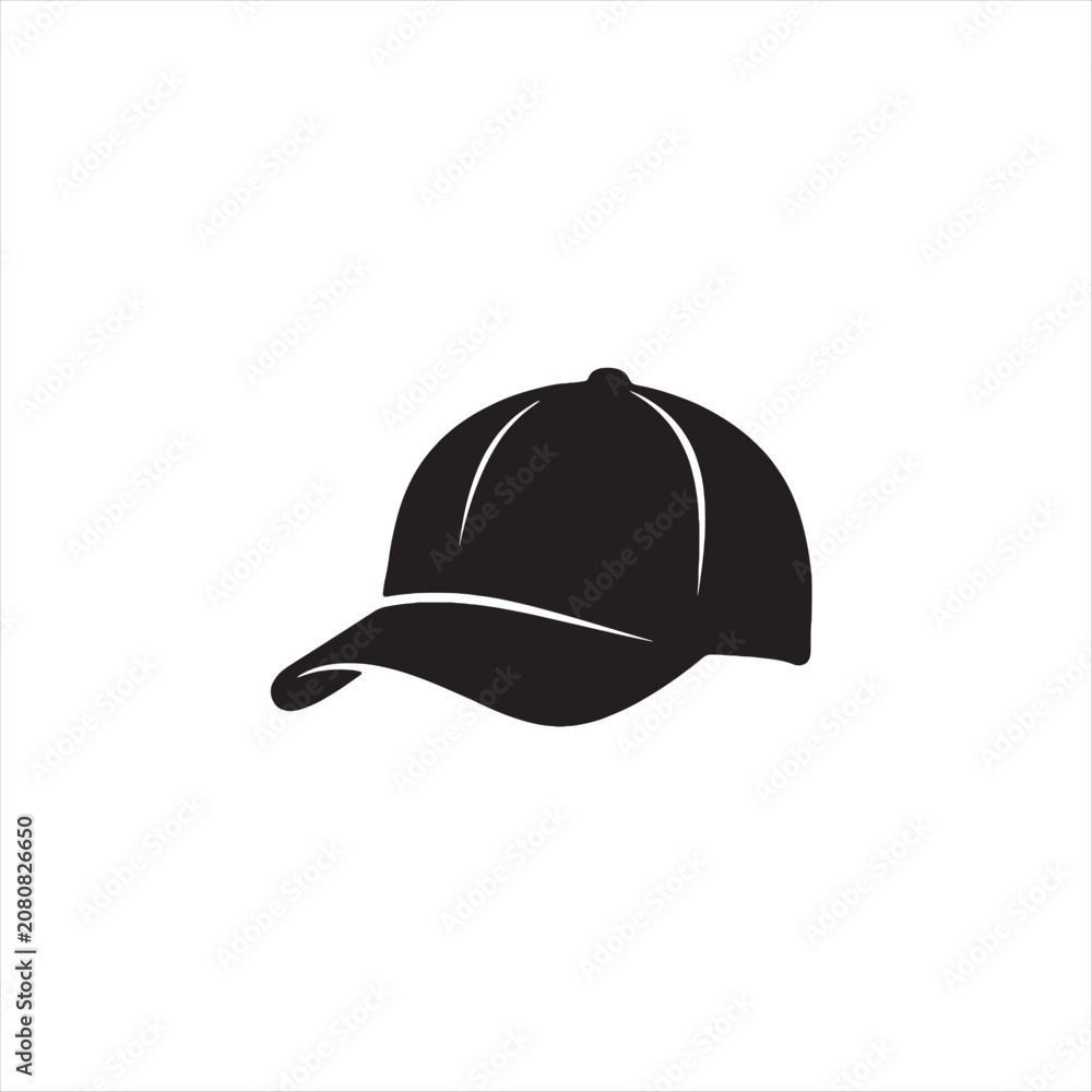 Fototapeta premium Black Baseball Cap Vector Illustration Isolated on White Background Blank Casual Sports Headwear Icon Template for Fashion Clothing Design and Branding
