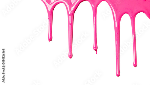 Fotografie Vibrant pink paint liquid slime drips element isolated on a transparent backgrou