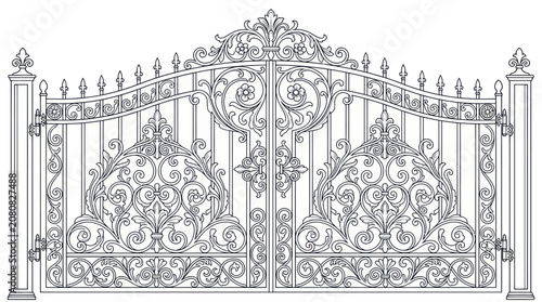 Konstfotografi Ornate Wrought Iron Gate Vector Illustration