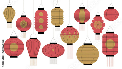 Obraz na plátně Colorful traditional paper lanterns floating in a row