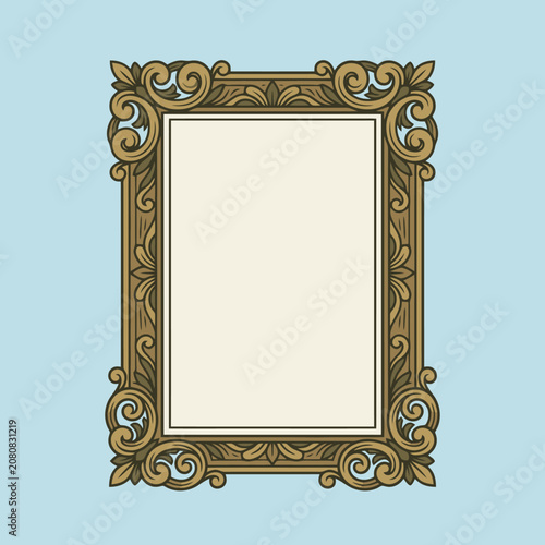 Ornate vintage gold picture frame on a blue background