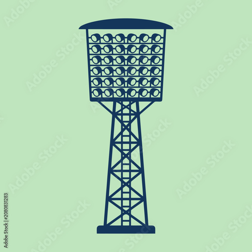 Stylized illustration of a stadium floodlight tower on a green background