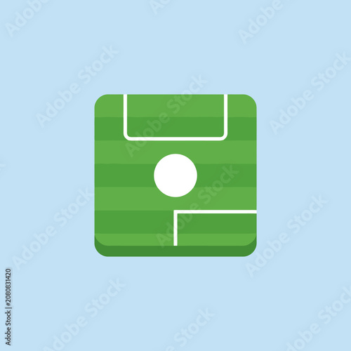 A flat vector icon of a green soccer field on blue