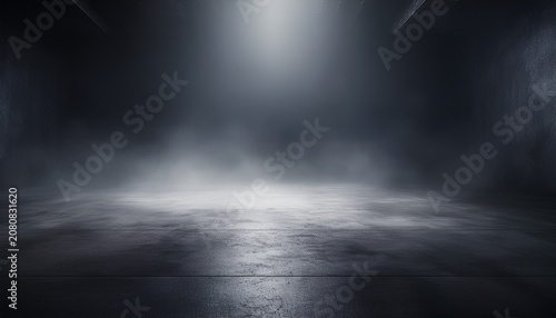 Empty Space Of Studio Dark Room Concrete Floor Grunge Texture Background With Spot Lighting And Fog Or Mist