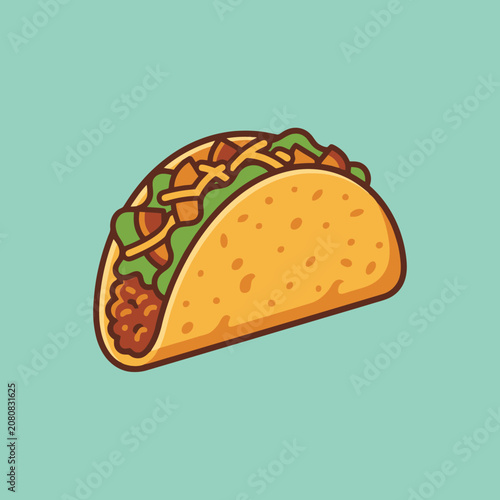 A simple vector illustration of a crunchy hard shell taco