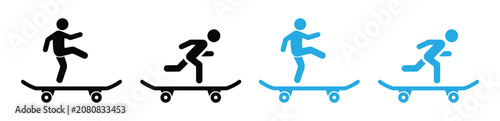 Photos Skateboarder Silhouette Icons Set in Motion – Skateboarding Action Poses Vector