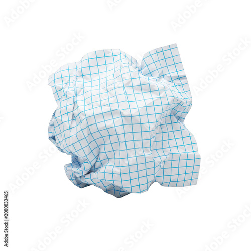 Canvas-taulu Crumpled white paper with blue grid lines on transparent background, discarded document for recycling or art projects
