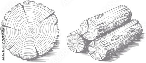 Of a tree trunk cross-section and stacked logs