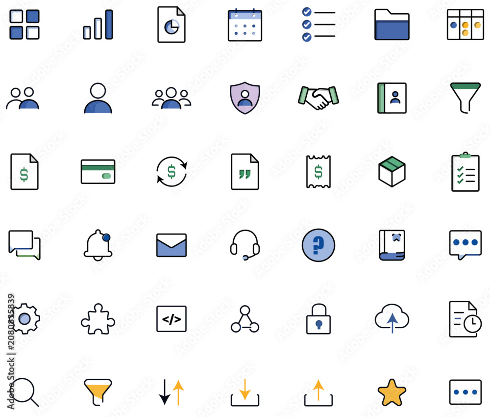 Fototapeta premium Modern SaaS Business Line Icons Set – Minimal UI Dashboard Vector Collection