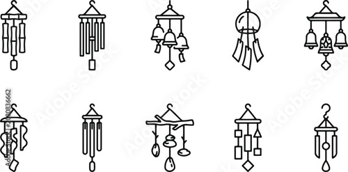 Foto Black and white wind chime icons set