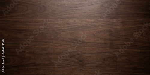 Abstract polished dark wood background, polished dark walnut wood grain with a soft top light and smooth surface, modern design for header, backdrop and banner.