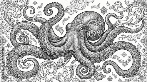 Tableau sur toile Detailed illustration of an octopus.