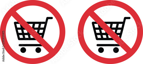 Photography Shopping cart, prohibition icons, no shopping symbols representing restricted purchasing, retail access control, online stores, user interfaces and business applications