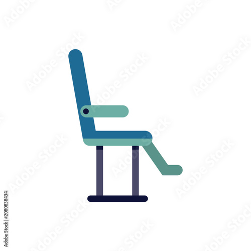 Minimalist flat vector icon of a blue and teal passenger seat shown from a side profile view, isolated on a clean white background.