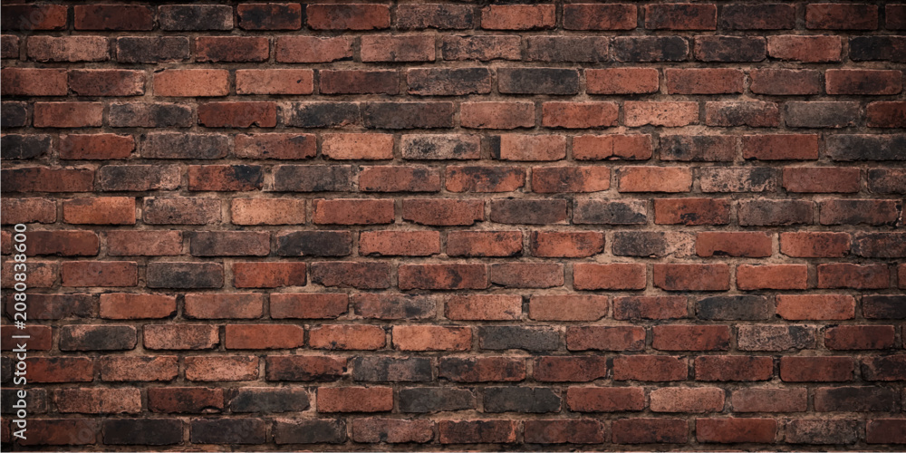 Fototapeta premium Reddish brown brick wall masonry background with darker patches modern construction texture decorative architectural design illustration