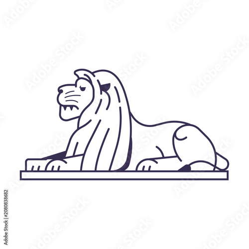 Royal Lying Lion Statue Icon in Line Art