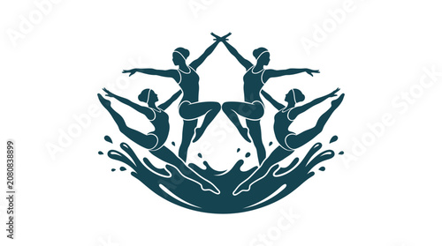 Cuadro en lienzo Synchronized Swimming Team Silhouette Vector