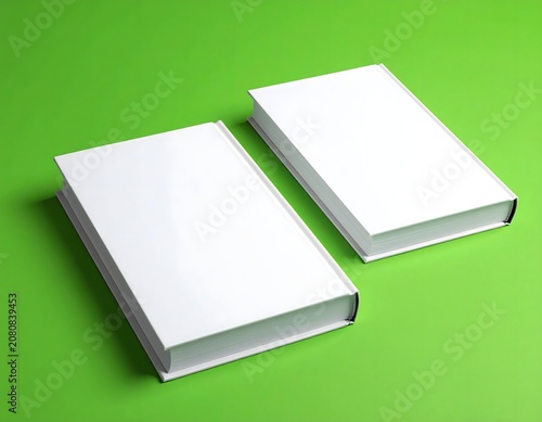 Blank White Books on Vibrant Green Background