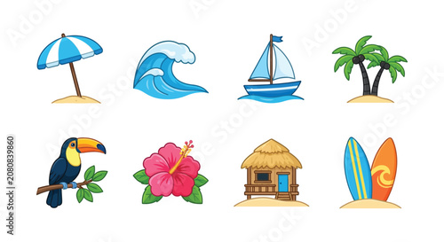 Photos Tropical themed vector illustrations featuring beach elements wildlife and seasi