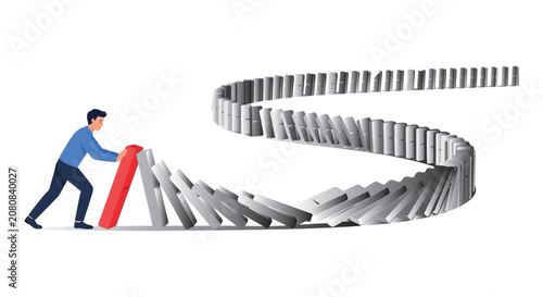 Tableau sur toile Falling dominoes initiated by a person vector illustration on a white background