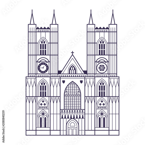 Westminster Abbey Gothic Church in Line Art