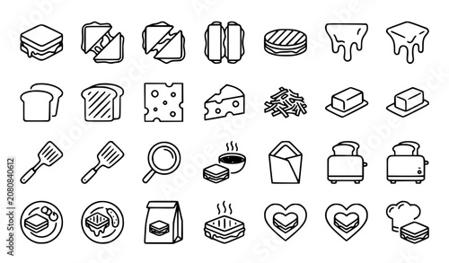 Foto Grilled Cheese Line Art Icons Set Vector EPS10