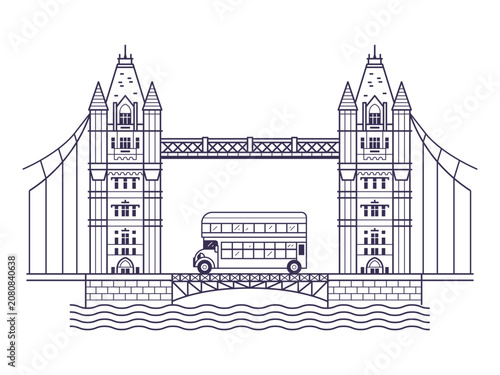 London Bus on Tower Bridge in Line Art